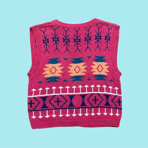Vintage 80s Aztec Cardigan Sweater Vest - Picture 2 of 3